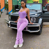 X01151C Ruched High Waist Women Stacked Pants Casual Solid Bodycon Fashion Long Trousers Workout Streetwear 2021 Summer Pants