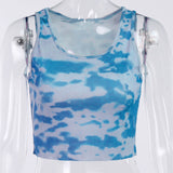 Tie Dye Print Summer Tank Top Women Sleeveless Fashion Casual Crop Tops Skinny Slim Basic Female Tanks Streetwear