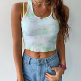 X01038C Tie Dye Print 2021 Summer Tank Top Women Sleeveless Fashion Casual Crop Tops Skinny Slim Basic Female Tanks Streetwear