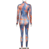 Autumn Aesthetic Print Bodycon Women Jumpsuit Fashion Turtleneck Long Sleeve One Piece Rompers Stretchy Slim Streetwear