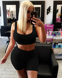 X00171M women high stretch sleeveless U neck high waist shorts fashion casual running fitness sport two-piece suit