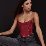 X02113C PU Leather Crocodile Sexy Strapless Corset Crop Tops for Women Fashion Sleeveless Backless Club Party Top Cropped