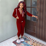 X00259L 2021 Hot style women two-piece sets+Solid color sport long sleeve pants and hooded suit