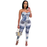 Wrap Chest Corset Rompers Womens Jumpsuit Print Skinny Fashion Sexy Bodycon Overalls Clubwear Sexy Strapless Clothing