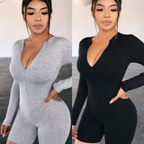 Sporty Active Wear Casual Women Rompers Long Sleeve Fashion Bodycon Zipper Playsuits Skinny Workout Biker Playtsuit