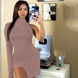 Sexy one-shouldered long sleeve dress women 2021 Autumn new slimming dress