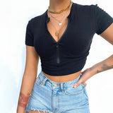 X00277M Hot style zipper bodice for women 2021 summer new fashion casual mat crop T-shirt Factory outlet