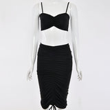 Two Piece Set Women Outfits Crop Top And Skirts Matching Sets Woman 2 Pieces Bandage Pleated Skirt