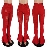 X00364L Phoenix New arrival women long pant+Sexy ripped flounces jeans