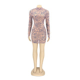 Phoenix autumn Tight slim dresses Fashion sexy tight package hip printed long-sleeved dress