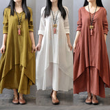 2019 New Loose Long Dress Casual Solid Long Sleeve Boho Maxi Linen Dress Women Solid Color Plus Size 5XL