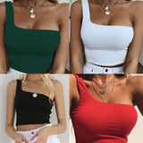 Women Sexy Cool Single One Shoulder Tank Tops Vest Sleeveless T-Shirt Summer Beach Crop Top