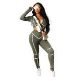 X00685S fitness sporty women Fashion casual sports suit with crop midriff-baring tracksuit long sleeve outfit