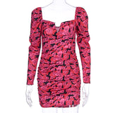 2020 long sleeve V-neck floral print sexy mini dress women Christmas party outfits streetwear