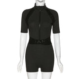 Summer gray short sleeve elastic zipper playsuit woman 2020 slim fit casual biker shorts romper jumpsuit women