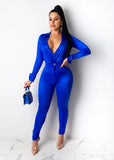 X00797M Phoenix long sleeve button sexy casual two-piece set Solid-color V-neck open fork nightclub outfit two-piece