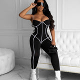 2020 summer womenswear hot style color strap stitching sexy low-cut halter sports jumpsuit