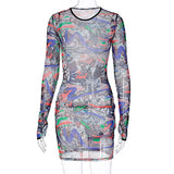 Phoenix New round neckline with finger and long sleeve camo gauze dress