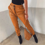 X00576M 2021 autumn woman winter new sexy tight height PU small foot leather trousers