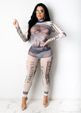 See-Through Aesthetic Graphic Bodycon Jumpsuits Women Fall Casual Mesh Streetwear Rompers Female Elastic Active Overalls