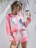 X00554M long sleeve fashion two piece tie-dye printed ladies home suit long-sleeved blouse and shorts two-piece set