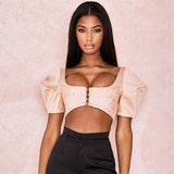 X00064S Solid short sleeved sexy breast wrap crop back slim versatile jacket crop tops t-shirts women