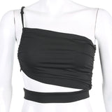 X01066C Sleeveless Strap Fashion Rave Festival Crop Tops Vest Cut-Out Sexy Backless Bustier Camisole Top Solid Underwear