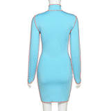 Autumn/winter new 2021 women's dress round neck long sleeve fashion contrast color slimming waist dress