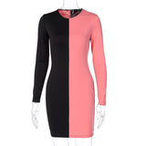 Phoenix new women's dress of autumn 2020 round neck and long sleeves contrasting colors dresses