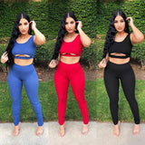 X01253C women tracksuit fitness hollow out sleeveless crop top+leggings solid elastic high skinny sporty casual female slim