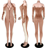 Phoenix Fashion sexy women jumpsuit+Zipper high flannelette hanging neck back splicer jumpsuit