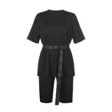 Summer 2020 Women Set O Neck Loose Short Sleeve Top Shirt And Biker Shorts Two Piece Ladies Tracksuit Sets Sportswear