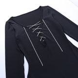 2020 sexy V-neck long sleeve drill chain lacing dress for women in hot club