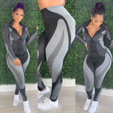 X01542C women skinny patchwork tracksuit 2 piece outfits long sleeve crop top sporty leggings matching set casual fitness cloth