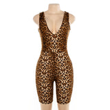 Sexy Deep V-Neck Sleeveless Leopard Rompers Womens Jumpsuit Short Summer Streetwear Playsuit Fashion Body