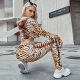 Hot style women sexy two-piece sets+Casual long sleeve printed leopard print hoodie suit