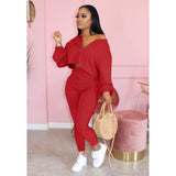 X00327L New arrival women two-piece set+Solid color temperament casual two - piece long - sleeved pantsuit