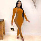 2020 Hot style Hot style flannelette mesh side perspective sexy bodysuit casual jumpsuit bodycon plus size in stock