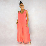 Wholesale 2020 hot style jumpsuit Casual loose Sling jumpsuit 4-colors V-Neck sleeveless suit