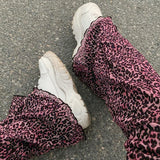 X02027C Brown Leopard Joggers Women High Waist Flare Pants Double Layer Mesh E Girl Aesthetic Trousers Female Sweatpants