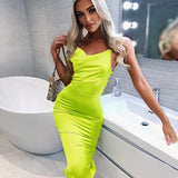 neon satin lace up 2020 summer women bodycon long midi dress sleeveless backless elegant party outfits sexy club clothes