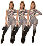 2020 Long Sleeve Zebra Print One-Shoulder Skinny Bodycon Jumpsuit Autumn Winter Women Sexy Streetwear Casual Romper