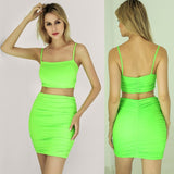 Women Summer Fashion 2020 2Pcs Crop Top Sexy Bag Hip Pleated Two Piece Outfits Skirt Set