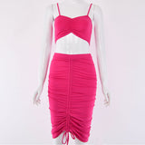 Two Piece Set Women Outfits Crop Top And Skirts Matching Sets Woman 2 Pieces Bandage Pleated Skirt