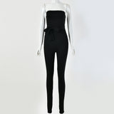 2020 Winter trend bright silk temperament women's sexy bodycon backless lace-up jumpsuit