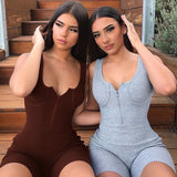 Ribbed Sexy Playsuit Casual One Piece Bodycon Shorts Rompers Womens Jumpsuit Streetwear Party Active Wear Bodysuit