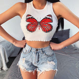 X00330S 2021 new short style slim crop top short sleeves round neck and butterfly print T-shir