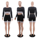 X00707L Bright silk cloth fashion short long sleeve spring and autumn new casual shorts two-piece set