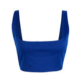 New Summer Women Square Collar Solid Color Sexy Crop Top