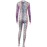 Phoenix Hot style women jumpsuits+Serpentine print long sleeve onesie+Hip print sexy jumpsuit